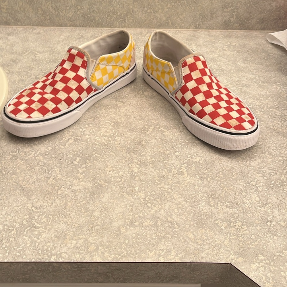 Van’s Multi-colored checkered slip-ons Size 6.5 Women